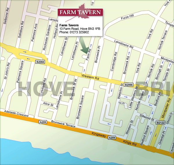Location of Farm Tavern on 13 Farm Road, Hove, BN3 1FB